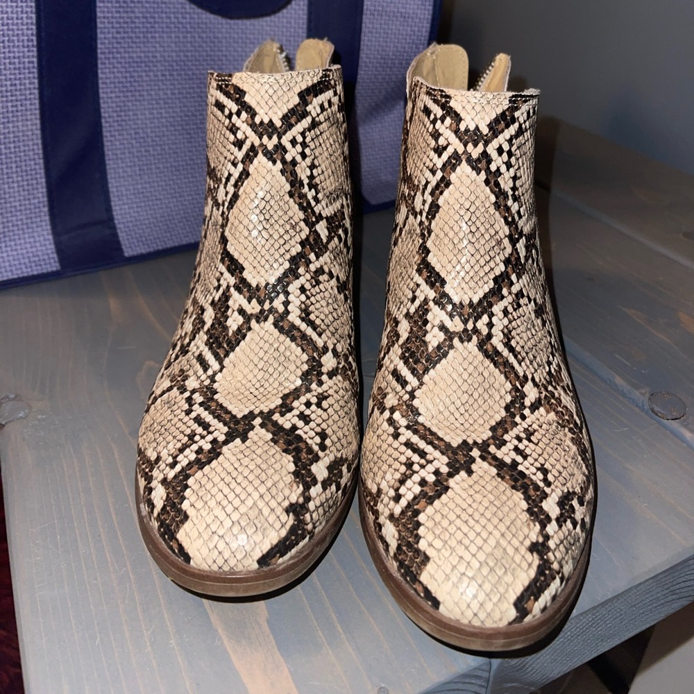 MIA Snake Print Ankle Booties in Cream and Brown
